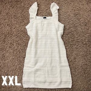 NEW Crochet Lined Dress White Short Sleeveless Ruffle Straps Neck Pointelle 2XL